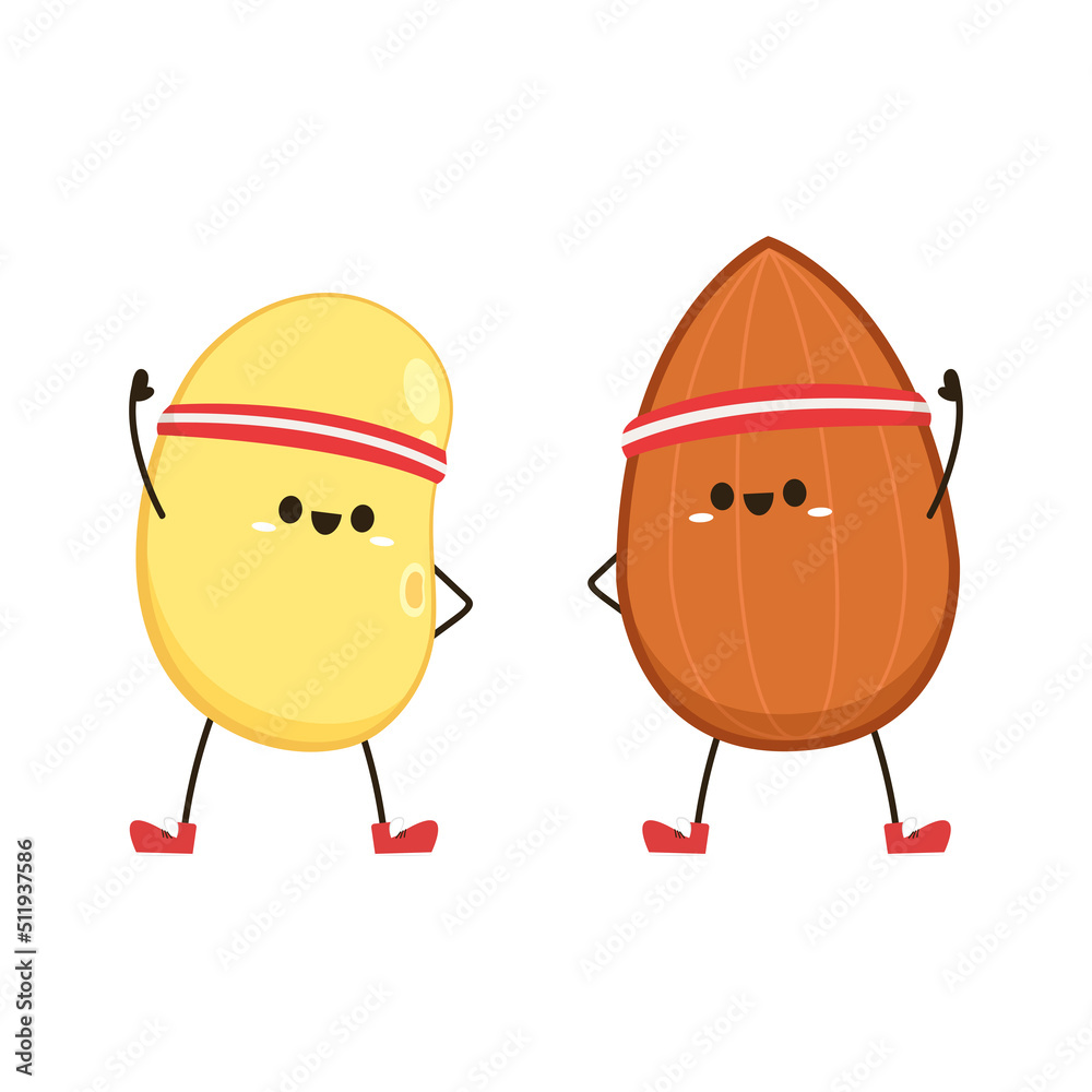 Soybean and Almond vector. Soybean and Almond character design. Grain mascot. Soybean and Almond vector. Soybean and Almond character design. Grain mascot.