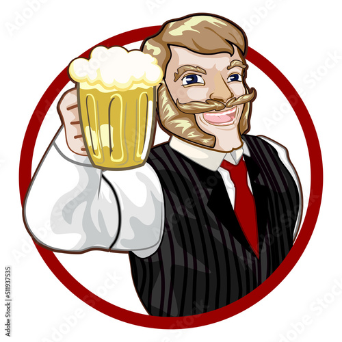 vector illustration of a male mascot holding a beer glass up