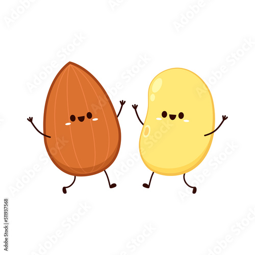 Soybean and Almond vector. Soybean and Almond character design. Grain mascot.
