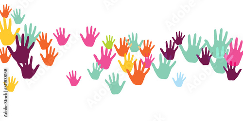 Creative kids handprints art therapy concept background design. Kid