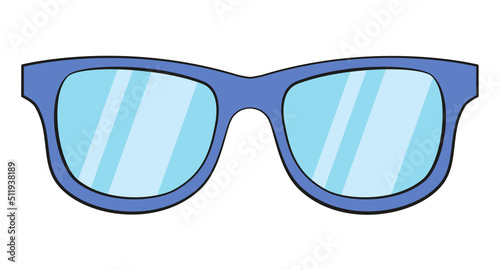 Blue sunglasses. Cartoon. Vector illustration. Isolated on white background 