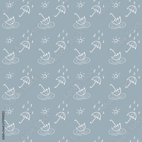 Wallpaper Mural Background, seamless texture, white umbrella on a gray background, outline drawing by hand, for textile and paper, web design Torontodigital.ca