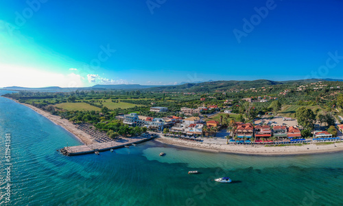 Panoramic aerial view over Gialova seaside city in Navarino bay. It is one of the best touristic places located in Messenia, Greece photo