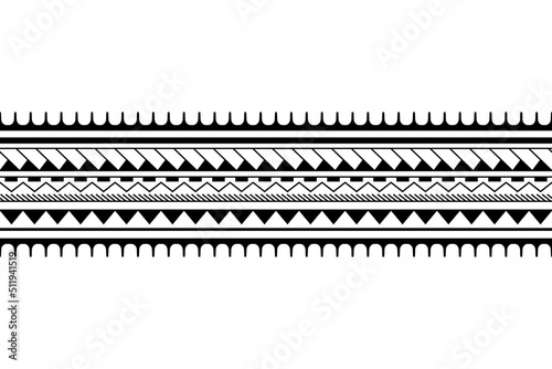 Maori polynesian tattoo bracel. Tribal sleeve seamless pattern vector. Samoan border tattoo design fore arm or foot. Armband tattoo tribal. Fabric seamless ornament isolated on white background photo