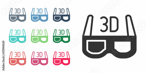 Black 3D cinema glasses icon isolated on white background. Set icons colorful. Vector