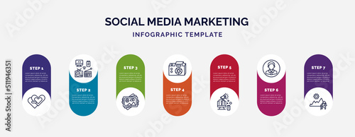 infographic template with icons and 7 options or steps. infographic for social media marketing concept. included quit a social like, mass media, photos, big photo camera, digital marketing, user