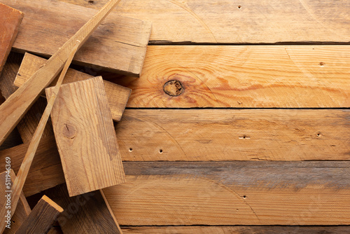 Brown wooden plank on wood background texture. Wooden beam waste