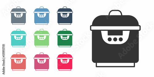 Black Slow cooker icon isolated on white background. Electric pan. Set icons colorful. Vector