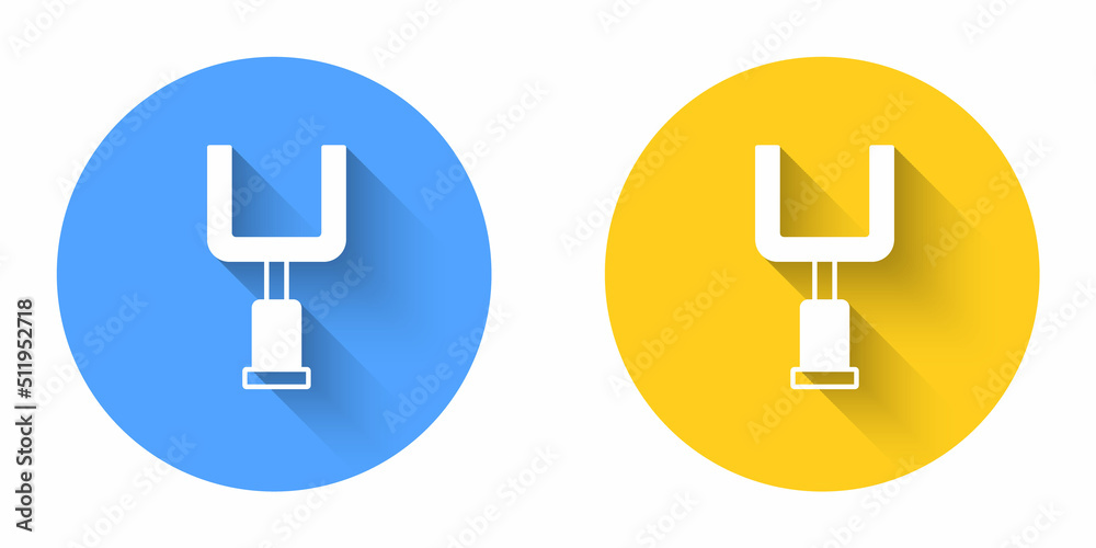 White American football goal post icon isolated with long shadow background. Circle button. Vector White American football goal post icon isolated with long shadow background. Circle button. Vector
