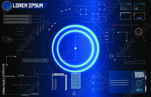 Futuristic Vector HUD Interface Screen Design. Digital callouts titles. HUD UI GUI futuristic user interface screen elements set. High tech screen for video game. Sci-fi concept design.	

