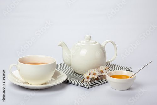 A plain white contemporary tea set