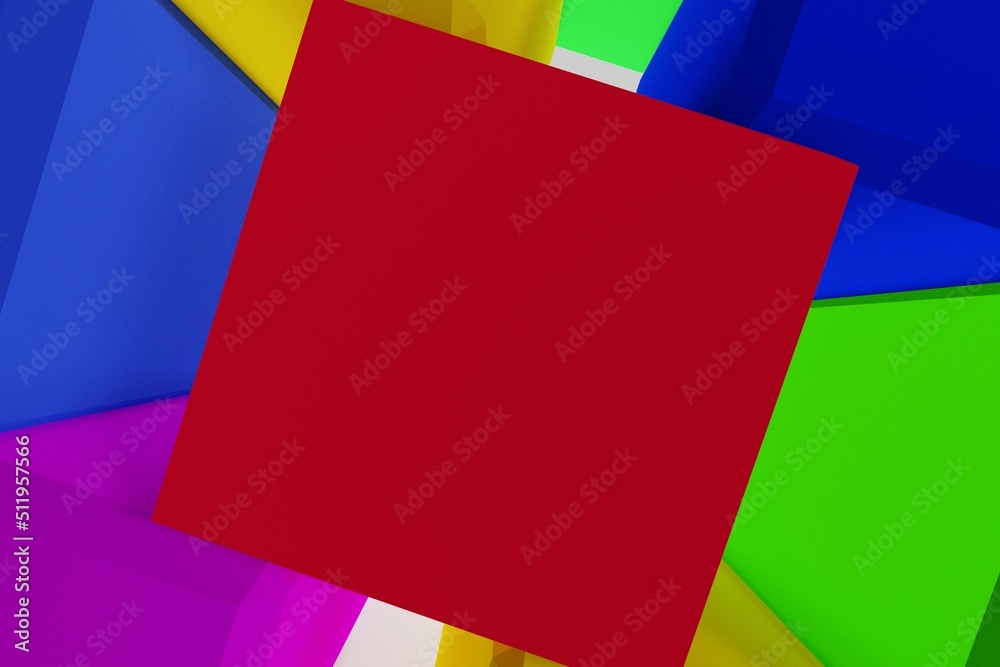 Colored three-dimensional children's bright cubes, abstract illustration, 3d rendering, copy space