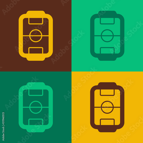 Pop art Table football game hobby or leisure icon isolated on color background. Sport team football players. Vector