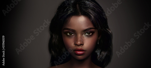 Fototapeta Naklejka Na Ścianę i Meble -  Portrait of a beautiful young girl with dark hair. Close-up, female face, beauty, sketch. Hot girl. 3D illustration.