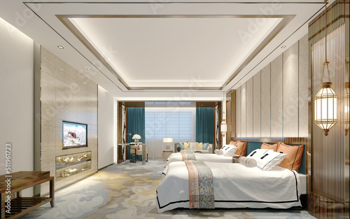 3d render. Modern bedroom interior scene.