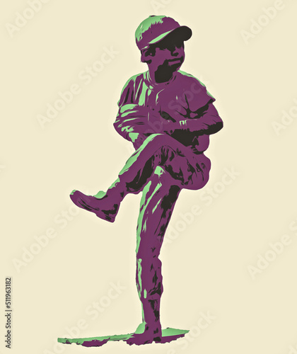illustration of a boy playing baseball about to pitch from the mound