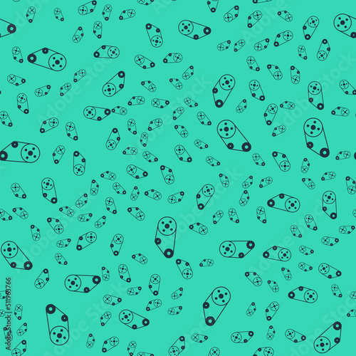 Black Timing belt kit icon isolated seamless pattern on green background. Vector