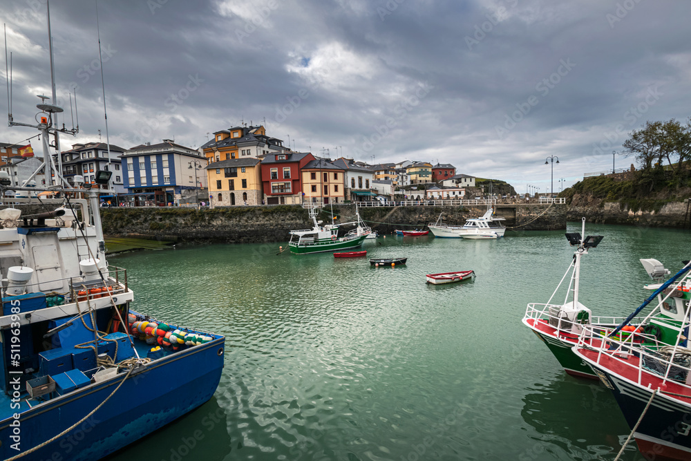 Picturesque port area of Puerto de Vega town in Asturias, Spain.