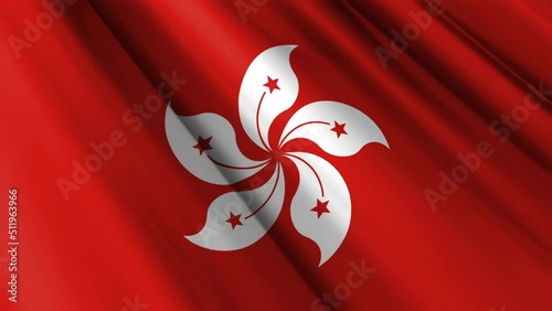 Close up realistic texture textile silk satin flag of Hong Kong waving fluttering background. National symbol of the country. 1st of October, Happy Day concept. 3D animation 1080p Full HD
 photo