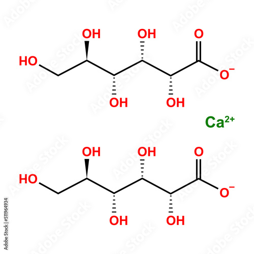 Calcium Gluconate (C12H22CaO14) Chemical Structure. Vector Illustration.