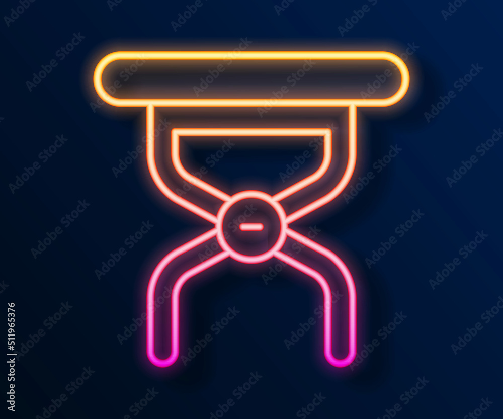 Glowing neon line Camping portable folding chair icon isolated on black background. Rest and relax equipment. Fishing seat. Vector Glowing neon line Camping portable folding chair icon isolated on black background. Rest and relax equipment. Fishing seat. Vector