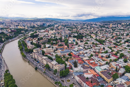 aerial view of Georgia's capital Tbilisi and river Mtkvari. High quality photo