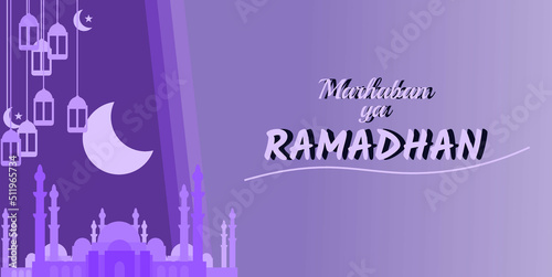 Marhaban ya Ramadhan greeting card, banner, poster vector illustration