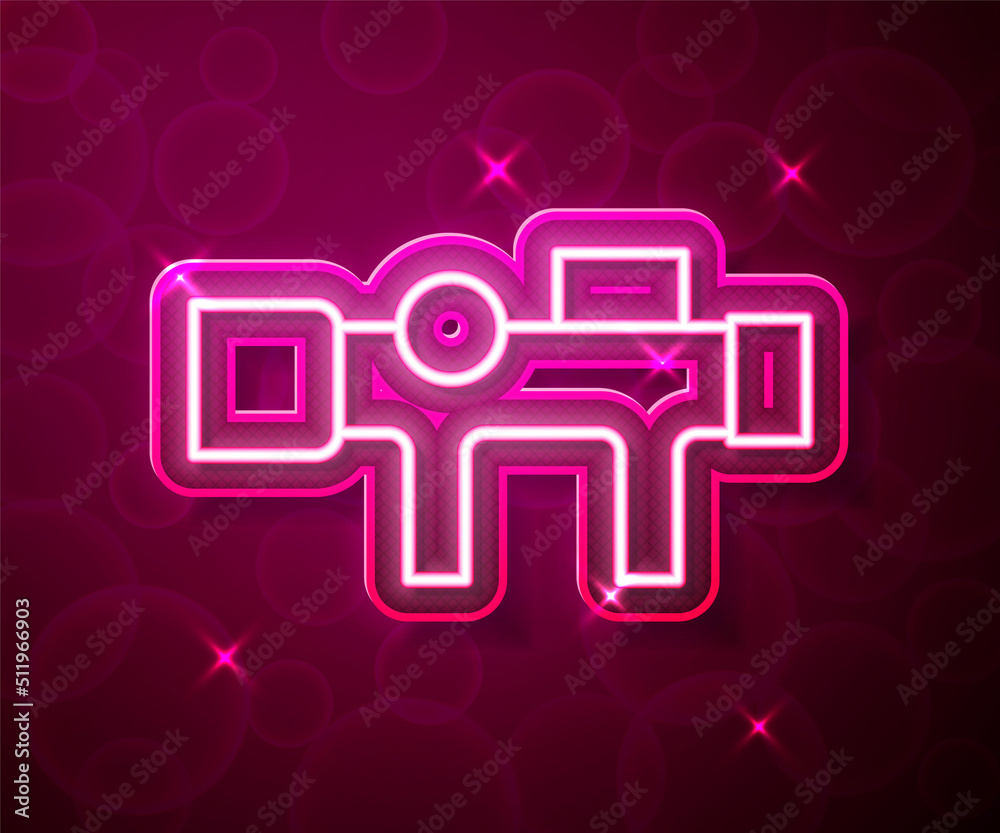 Glowing neon line Sniper optical sight icon isolated on red background. Sniper scope crosshairs. Vector