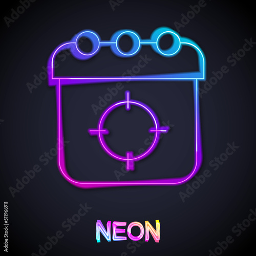 Glowing neon line Target sport icon isolated on black background. Clean target with numbers for shooting range or shooting. Vector