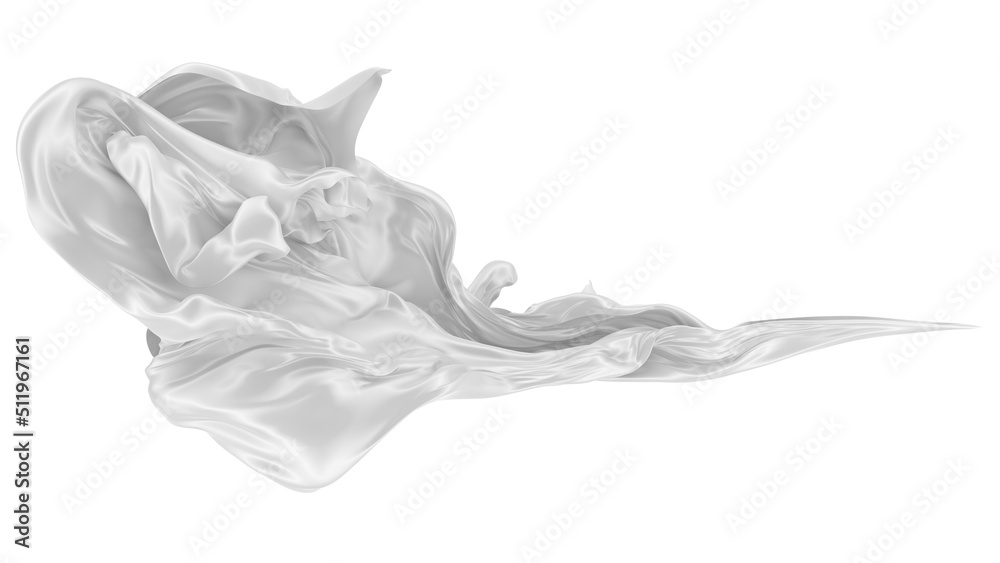 Beautiful flowing fabric of white wavy silk or satin. 3d rendering image.
