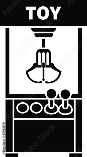 Black and White Cartoon Illustration Vector of a Claw Grabber Theme Amusement Park Ride