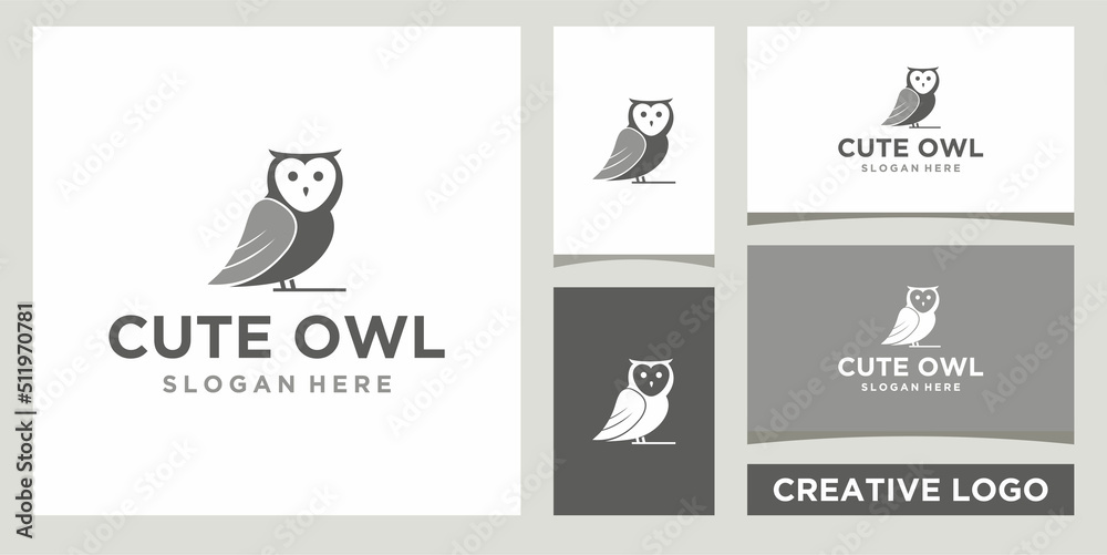 cute owl logo design template with business card design cute owl logo design template with business card design