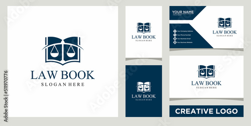 law book attorney logo design template with business card design