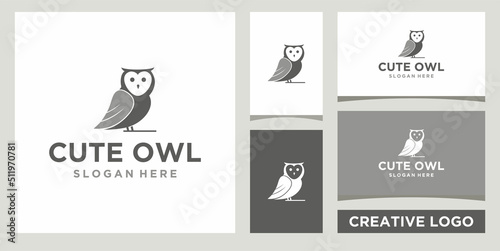 cute owl logo design template with business card design