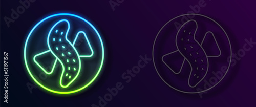 Glowing neon line Served cucumber on a plate icon isolated on black background. Marine food. Vector