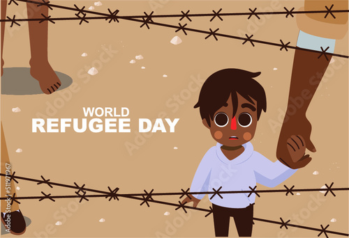 vector illustration of children in refugee