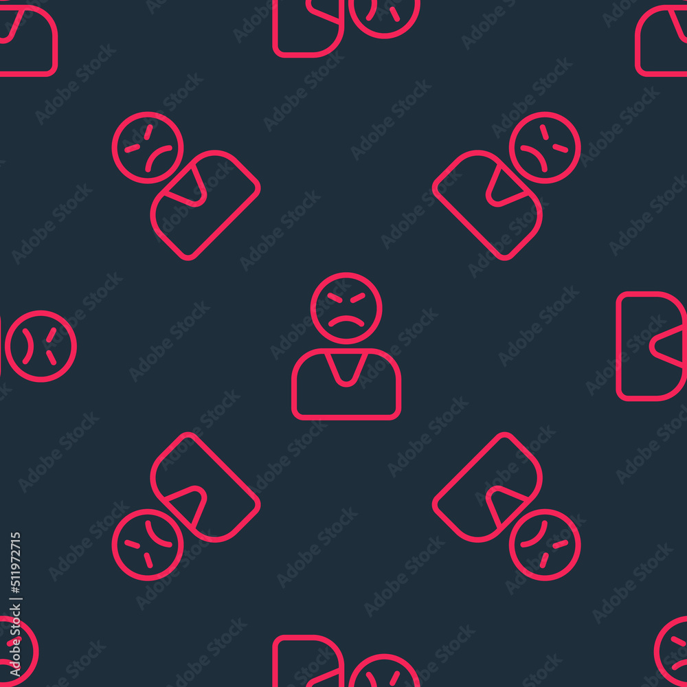 Red line Angry customer icon isolated seamless pattern on black background. Vector Red line Angry customer icon isolated seamless pattern on black background. Vector
