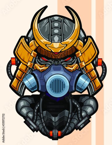 Фотография shogun helmet cyborg mascot cartoon in vector