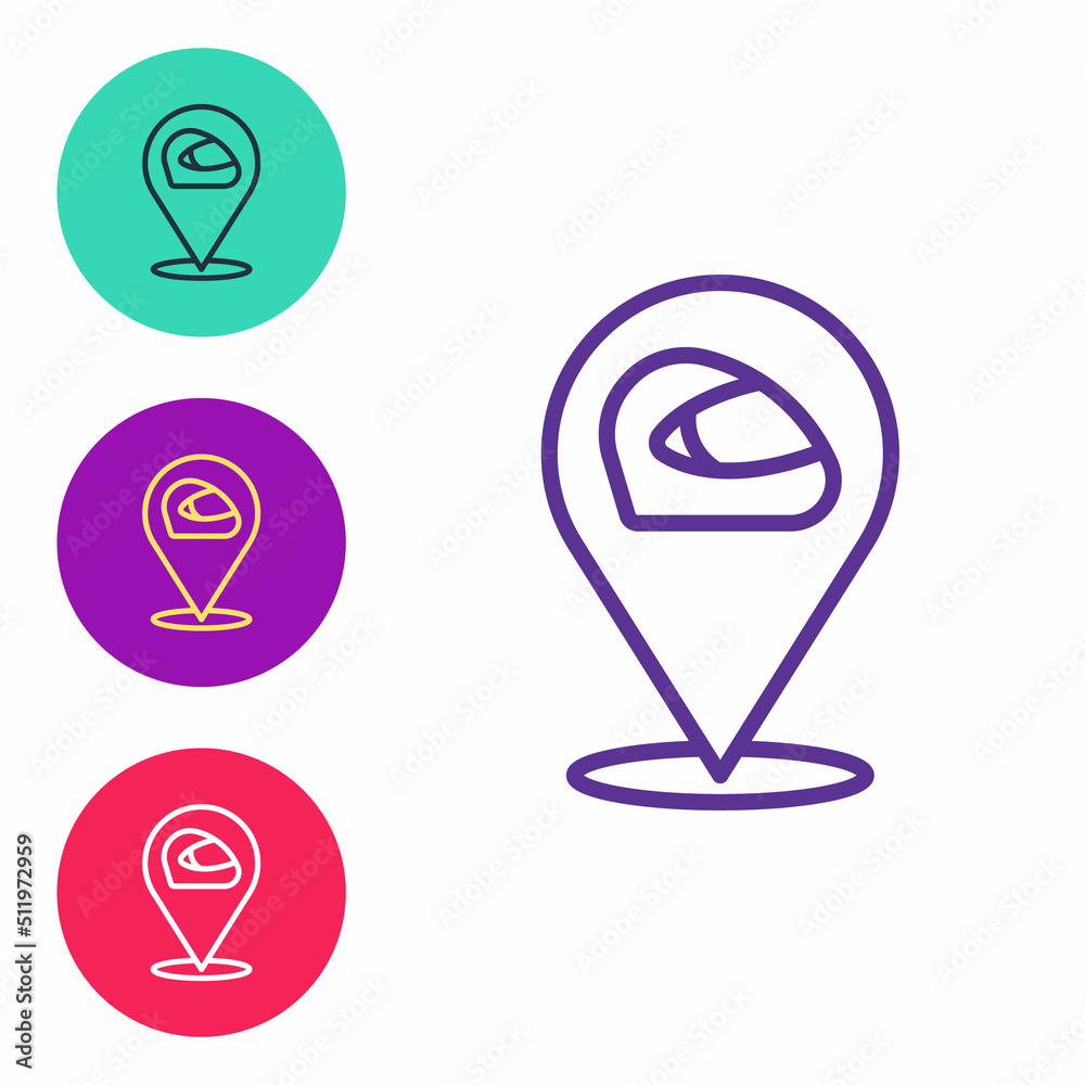 Set line Racing helmet icon isolated on white background. Extreme sport. Sport equipment. Set icons colorful. Vector Set line Racing helmet icon isolated on white background. Extreme sport. Sport equipment. Set icons colorful. Vector