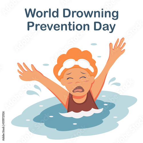 illustration vector graphic of a child asks for help drowning in water, perfect for world drowning prevention day, celebrate, greeting card, etc.