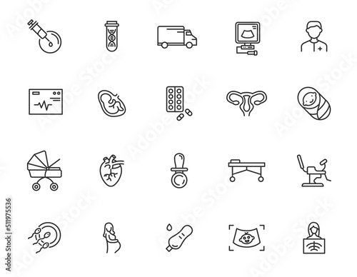 Pregnancy vector line icon infant baby newborn outline symbol. Pregnant mother kid symbol child line icon set