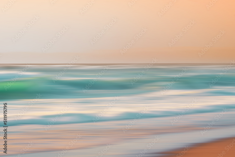 Sunset on the beach, abstract seascape in light blue and yellow colors