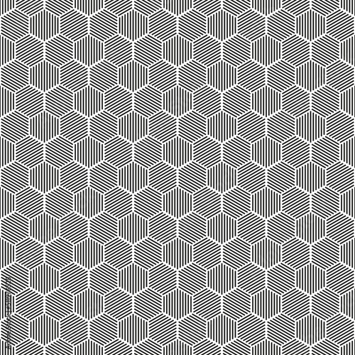Seamless abstract geometric hexagon cross hatch woodcut pattern