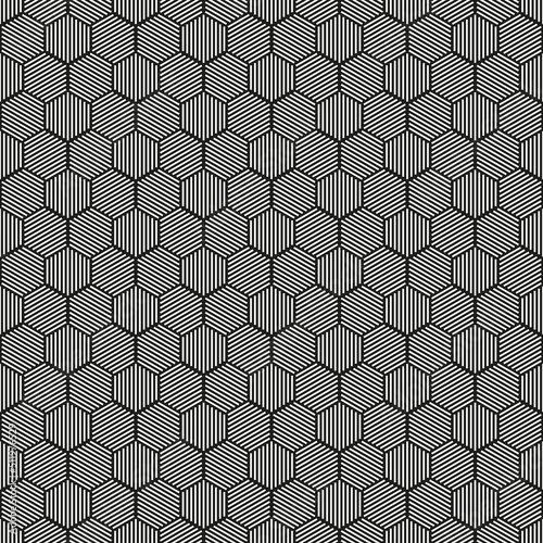 Seamless abstract geometric hexagon cross hatch woodcut pattern