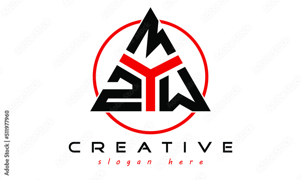 ZMW three letter creative triangle shape in circle logo design vector ...