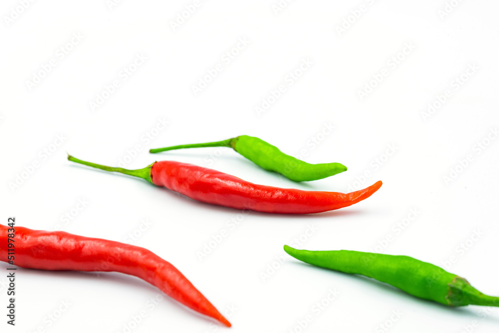 red and green chili on white background, pepper, paprika
red and green chili on white background, pepper, paprika
