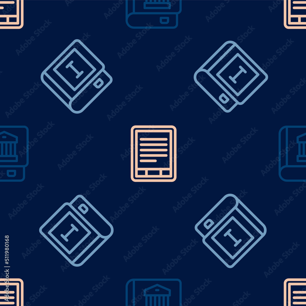 Set line Law book, Book and E-Book reader on seamless pattern. Vector Set line Law book, Book and E-Book reader on seamless pattern. Vector