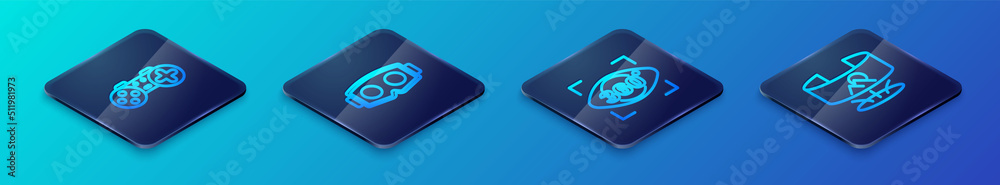 Set Isometric line 360 degree view, Gamepad, and Virtual reality glasses icon. Vector Set Isometric line 360 degree view, Gamepad, and Virtual reality glasses icon. Vector