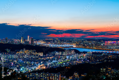 Night cityscape of Seoul City Skyline, South Korea. 