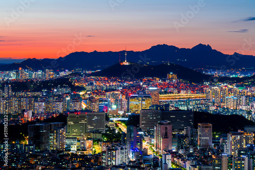 Night cityscape of Seoul City Skyline, South Korea.
